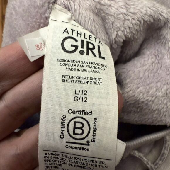 Athleta Feelin Great Fleece Shorts Lot Of (2) Beige Purple Girls Size Large - Picture 4 of 4